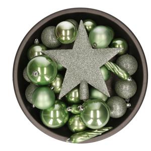 Bellatio Decorations kerstballen set - 34-dlg - salie groen - incl. piek - kunststof