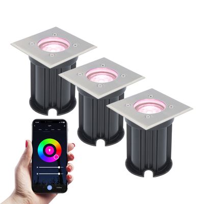 V-TAC 3x Smart LED Grondspot - Vierkant - RVS - RGBWW - 5 Watt - IP65 straal waterdicht - 2 jaar garantie