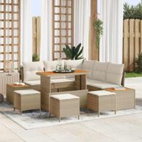 9-delige Tuinbankenset met kussens poly rattan acacia beige