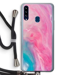 Roze explosie: Samsung Galaxy A20s Transparant Hoesje met koord