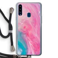 Roze explosie: Samsung Galaxy A20s Transparant Hoesje met koord