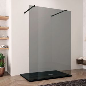 Lacus Douchewand Filicudi Rookglas | Vrijstaand | Mat Zwart | Inloopdouche (Alle maten)