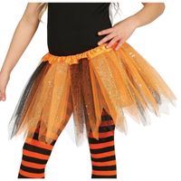 Heksen verkleed petticoat/tutu oranje/zwart glitters voor meisje - thumbnail