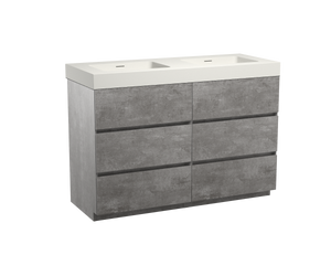 Storke Edge staand badmeubel 130 x 52 cm beton donkergrijs met Mata High dubbele wastafel in mat witte solid surface