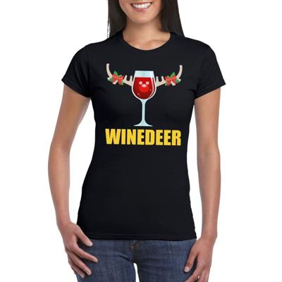 Foute Kerst t-shirts - Wijntje - Winedeer - zwart - voor dames - Kerstkleding truien