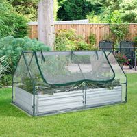 Gegalvaniseerd Verhoogd Tuinbed met Broeikas 180 cm x 90 cm x 91 cm Bodemloos Bloembed met Transparante Afdekking
