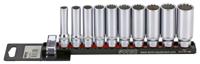 Doppenset 3/8", 12-kant lang 10-dlg. op rail 201010