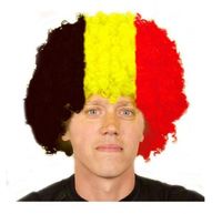 Belgie supporters vlag kleuren grote afro pruik   -