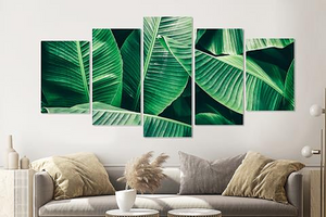 Karo-art Schilderij -Bananenblad, groen, 5 luik, 200x100cm, Premium print