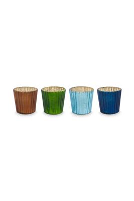 Pip Studio Set/4 Theelichthouders Glas Blauw 7cm