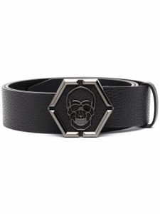 Philipp Plein ceinture en cuir à boucle tête de mort - Noir