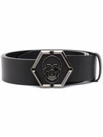 Philipp Plein ceinture en cuir à boucle tête de mort - Noir - thumbnail