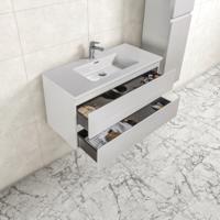 Badkamermeubel Tieme in hoogglans wit 100x50x48cm met witte wastafel