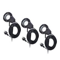 Set van 3 Sydney LED prikspots - GU10 5 Watt 400 lumen - Dimbaar - Kantelbaar - 6000K daglicht wit - IP65 waterdicht - 1.5m kabel met EU-stekker - Zwart
