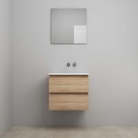 On-Line Badkamermeubelset - 60 cm - Voorgemonteerd - Acryl Wastafel - zonder Kraangat - Spiegel - Eiken