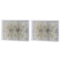 12x Kerstboomversiering witte glitter bloemen op ijzerdraad 8 cm