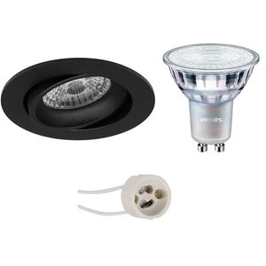 LED Spot Set - Pragmi Delton Pro - GU10 Fitting - Inbouw Rond - Mat Zwart - Kantelbaar - Ø82mm - Philips - MASTER 927 36D VLE - 3.7W - Warm Wit 2200K-2700K - DimTone Dimbaar
