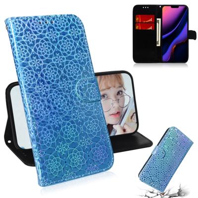 Voor iPhone 11 effen kleur kleurrijke magnetische Buckle horizontale Flip PU lederen draagtas met houder & kaartsleuven & portemonnee & Lanyard (blauw