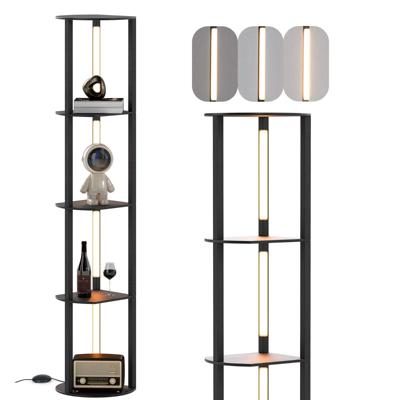Vloerlamp met Planken & 4 Draaibare LED-Strips & Voetenschakelaar Vloerlamp Opbergplank