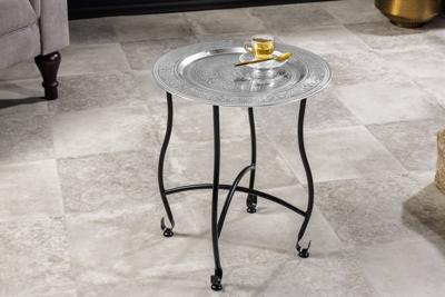 Ronde Bijzettafel MARRAKECH 50cm Zilveren Theetafel Uitneembaar Dienblad Opvouwbaar - 44347