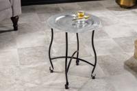 Ronde Bijzettafel MARRAKECH 50cm Zilveren Theetafel Uitneembaar Dienblad Opvouwbaar - 44347