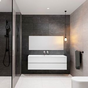 Badkamermeubel Solid Surface BWS Stockholm 150x46 cm Links Mat Wit (zonder kraangat)