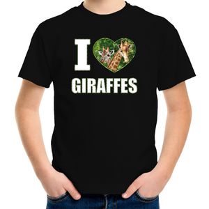 I love giraffes t-shirt met dieren foto van een giraf zwart voor kinderen