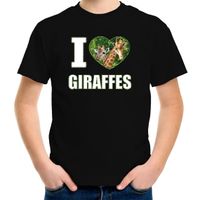 I love giraffes t-shirt met dieren foto van een giraf zwart voor kinderen - thumbnail