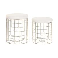 Voetensteun DKD Home Decor Beige Gouden Metaal Polyester Wit Modern (38 x 38 x 44 cm) (35 x 35 x 40 cm)
