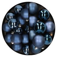 28x stuks kunststof kerstballen donkerblauw 4 en 6 cm   -