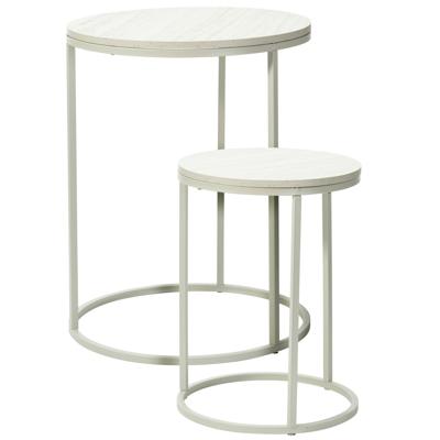 Bijzettafeltjes set 2x stuks Verona - wit - D40 x H50 cm/D30 x H40 cm - metaal/hout
