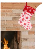 Decoratie kerstsok wit/rood met sneeuwvlokken print 40 cm - thumbnail