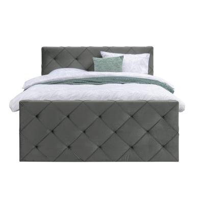 Leen Bakker - Boxspring Met Voetbord Liv Geruit - 160x200 Cm - Slanke Poot - Stof/Velvet - Grijs