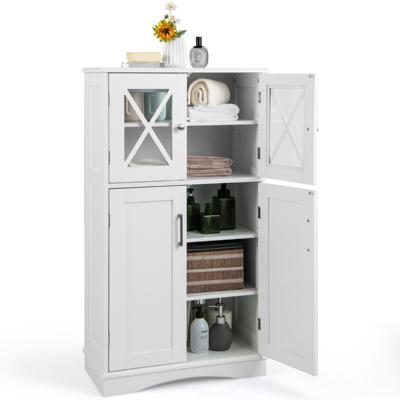 Badkamerkast Houten Onderkast Bijzetkast met 4 Deuren en Verstelbare Legplank voor Woonkamer/Keuken/Hal 60 x 30 x 108 cm Wit