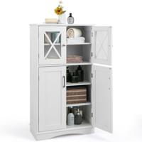 Badkamerkast Houten Onderkast Bijzetkast met 4 Deuren en Verstelbare Legplank voor Woonkamer/Keuken/Hal 60 x 30 x 108 cm Wit