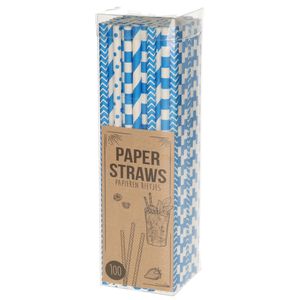 Papieren drinkrietjes - 100x - blauw - 20 cm