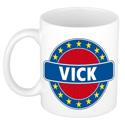 Vick voornaam koffiemok - beker - wit/blauw - 300 ml - Cadeau - Heren - Collega - Vaderdag Vick voornaam koffiemok - beker - wit/blauw - 300 ml - Cadeau - Heren - Collega - Vaderdag