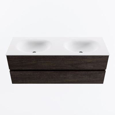 MONDIAZ VICA 130cm badmeubel onderkast Dark Brown 2 lades. Wastafel MOON dubbel zonder kraangat, kleur Talc.
