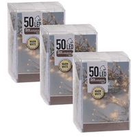 3x Kerstverlichting op batterij warm wit 50 lampjes - thumbnail