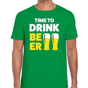 Time to drink Beer tekst t-shirt groen heren