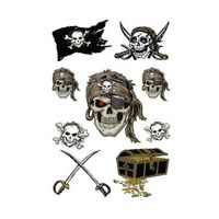 9x Piraten thema stickers met glitters - thumbnail
