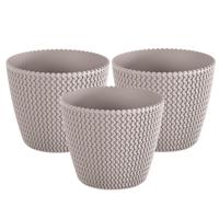 Plantenpot/bloempot Splofy - 3x - taupe - kunststof - D19 x H16 cm - binnen/buiten