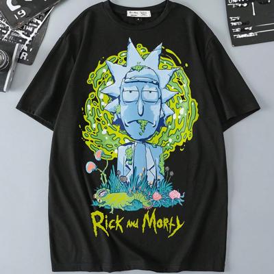 Rick and Morty Men's Loose Fit Graphic T-Shirt - Black Cartoon Tee XL