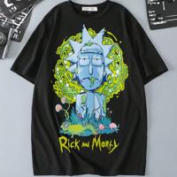 Rick and Morty Men's Loose Fit Graphic T-Shirt - Black Cartoon Tee XL