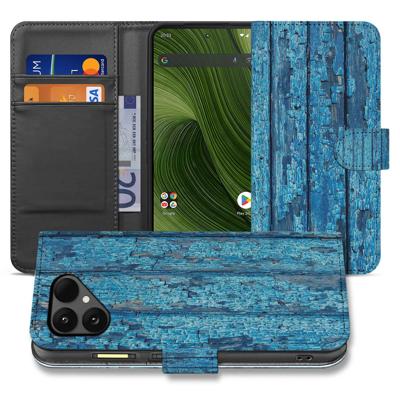 Afgebladderd Blauw Hout Met Pasjes Fairphone 6 | Book Case Afgebladderd Blauw Hout Met Pasjes Fairphone 6 | Book Case