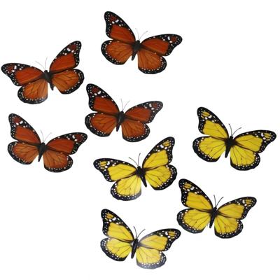 Decoratie vlinders - 8x geel - 8x oranje - op clip - 12 x 6 cm - hobby / knutsel materiaal