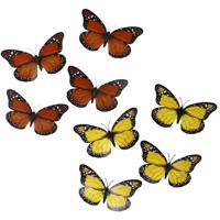 Decoratie vlinders - 8x geel - 8x oranje - op clip - 12 x 6 cm - hobby / knutsel materiaal