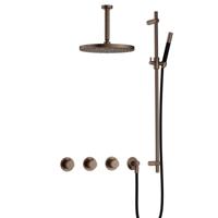 Hotbath Cobber - CB7067 - Inbouw Regendoucheset - Verouderd Messing - 2 Stopkranen - Thermostatisch - Plafondbuis 15 cm - Hoofddouche 300 mm - Staafhanddouche - Glijstang 900 mm - met M106 - Waterbesparend
