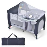 3 in 1 Opvouwbaar Babybedje Luiertafel Afneembaar en Verstelbaar net inclusief Muziekdoos Hangend Speelgoed en Draagtas Grijs