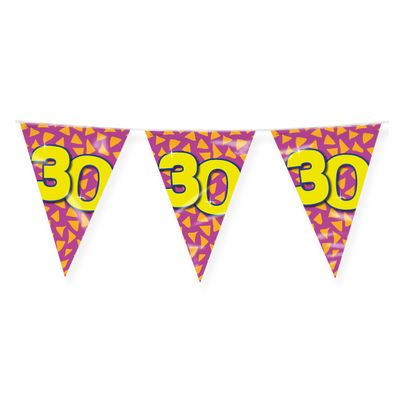 Verjaardag 30 jaar thema Vlaggetjes - Feestversiering - 10m - Folie - Dubbelzijdig